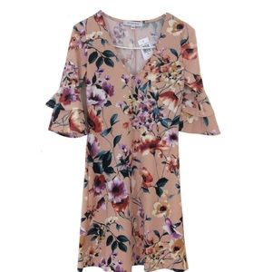 Peach floral dress with bell sleeves